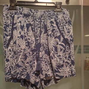 Navy and White Leaf Print Shorts